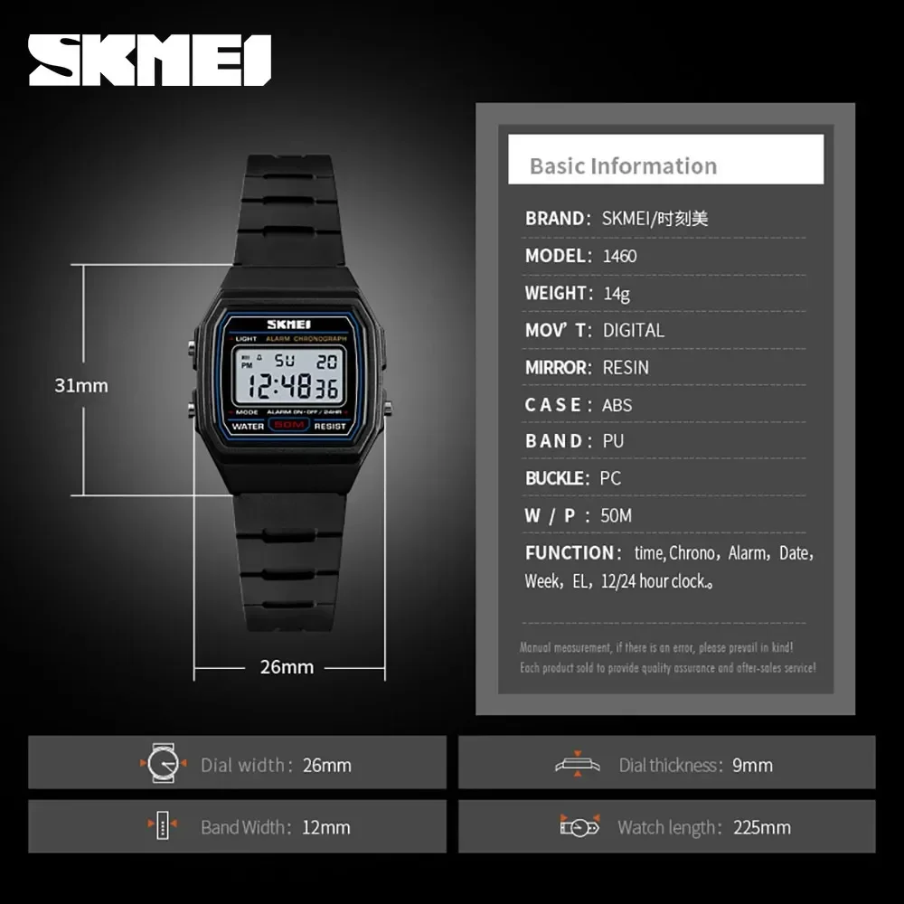 Skmei-relógio digital infantil 1460, à prova d'água, com despertador, luminoso, estilo esportivo