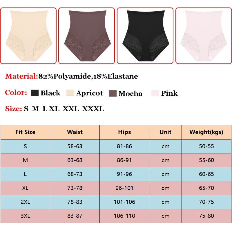 FINETOO High Waist Tummy Control Panties Women Floral Lace Underwear Seamless Butt Lifter Belly Shaping Cincher Briefs S-XXXL