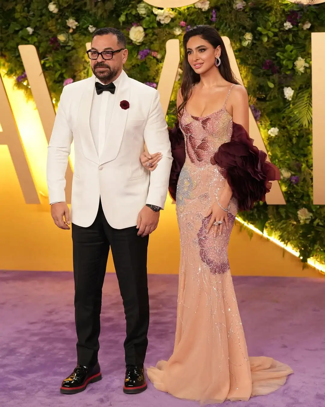 

Ofherown Floral Sequin Embroidered Spaghetti Straps Evening Dress Burgundy 3D Flowers Shawl Sparkly Mermaid Prom Gown for Women