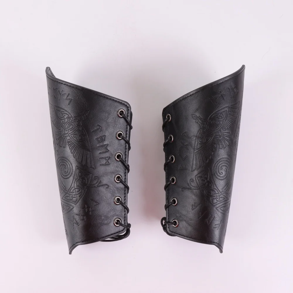 Medieval Wrist Guard with Smooth Rivets, PU Leather Knight Stage Role-Playing Archery Prop, Men's Vintage Punk Arm Armor Costume