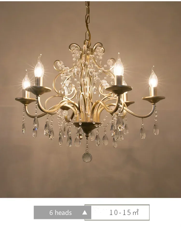 American country chandelier dining room lamp French Mediterranean living room lamp golden iron simple modern crystal chandelier