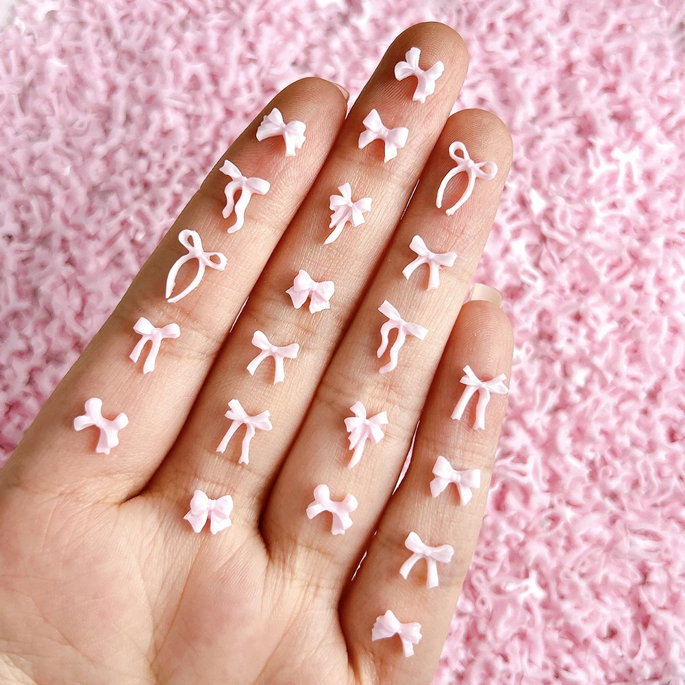 50pcs Mix Styles Pink Bowknot Nail Charms Ribbon 3D Hollow out Kawaii Nail Decorations Resin Bow Butterfly Manicure diy Parts
