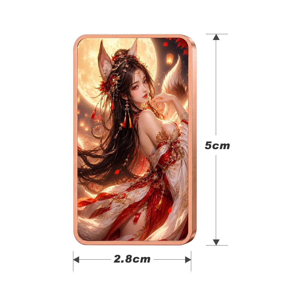 1 oz .999 Fine Copper Bar Red Moon Solo Fox Ears Crimson Hanfu Flower Crown Full Moon Glow Colorized Art Collectible Gift