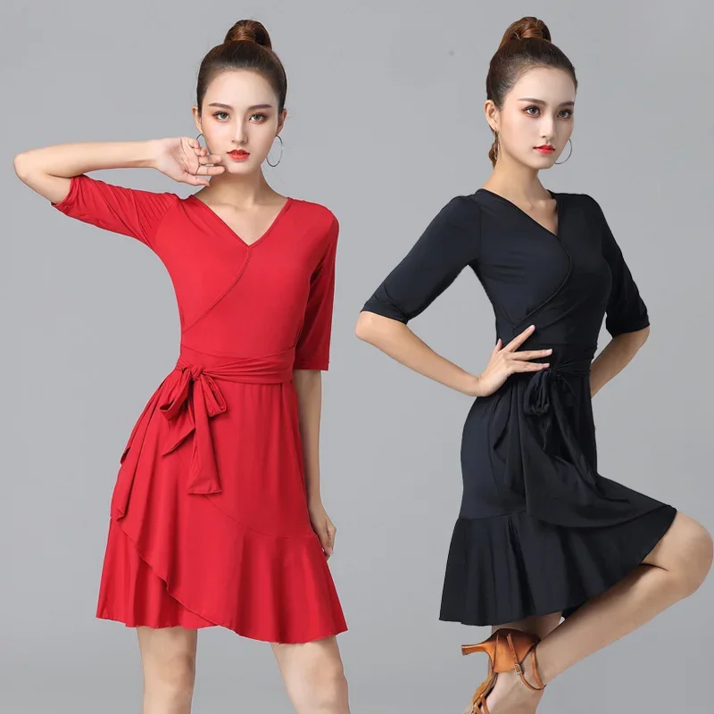 

Latin Dance Dress Women Line Dance Clothing Dresses Samba Skirt Dancing Competition Costume Girl New Tops Practice Stage Wear