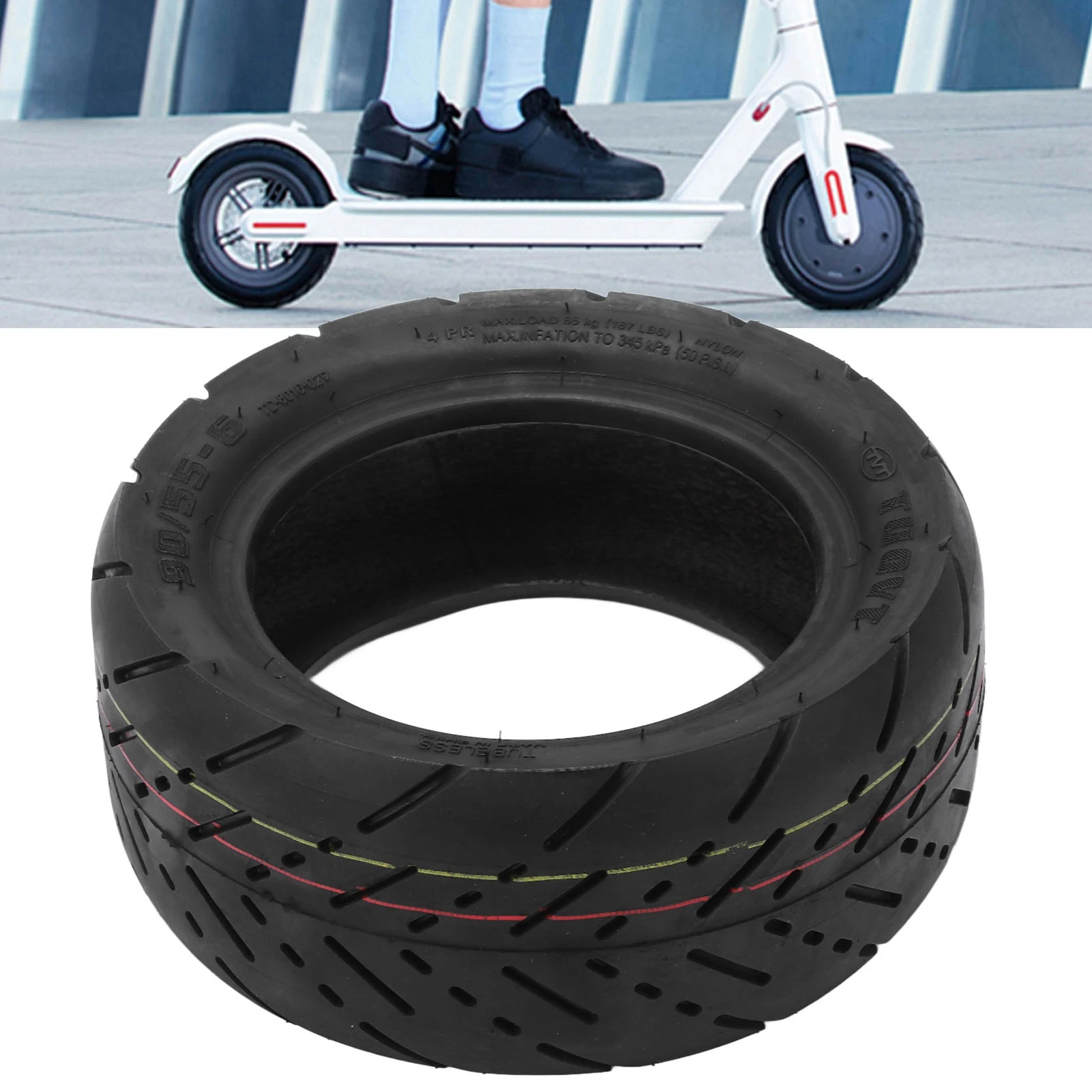 

90/55‑6 Tire Rubber Impact Resistance Durable Shock Resistant Buffering Vacuum Tubeless Tyre Replacement for Electric Scooter
