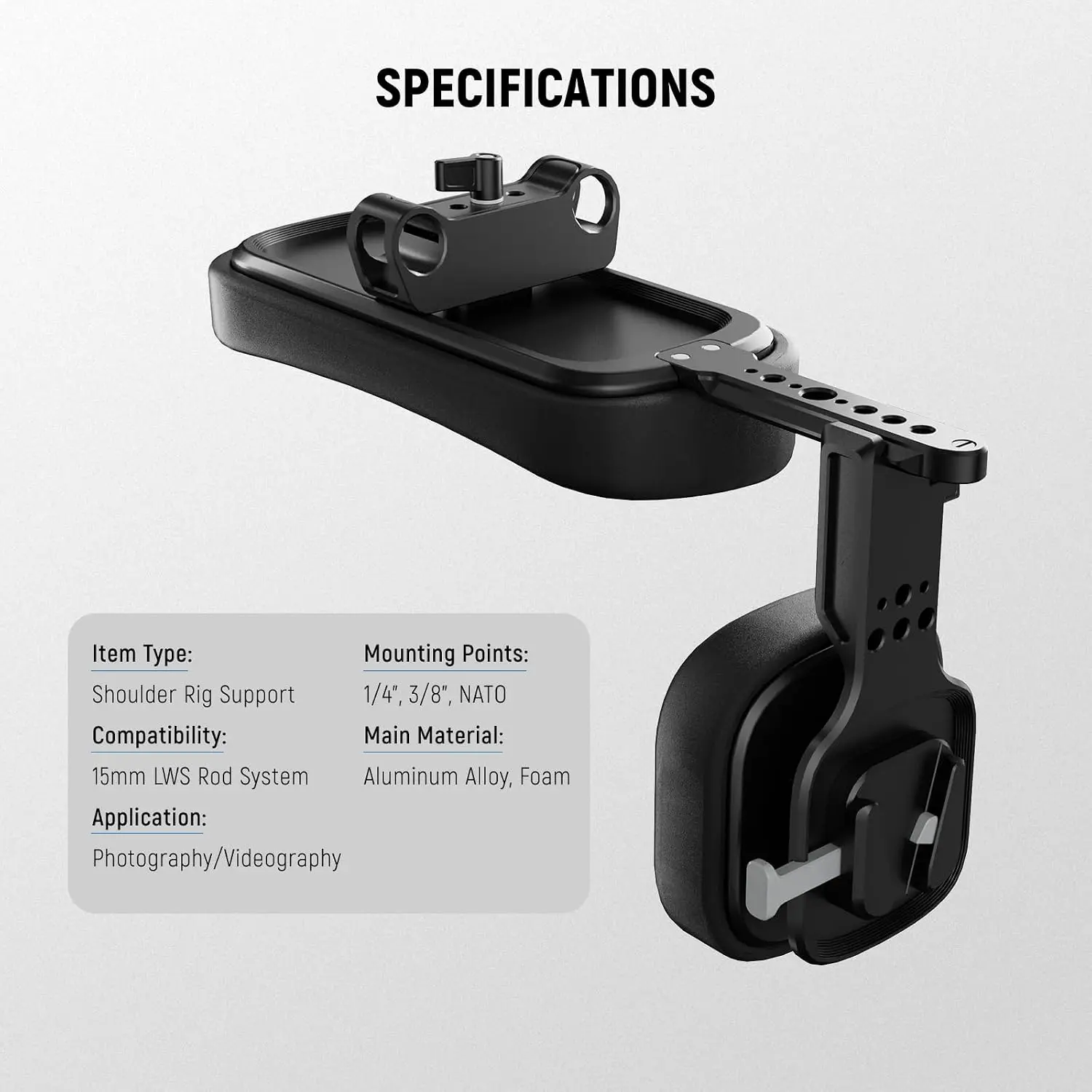NEEWER 15mm LWS Schulterpolster mit V-Mount-Akkuplatte, selbstverstellbare, federbelastete Kamera-Schulterstütze – Detail 6