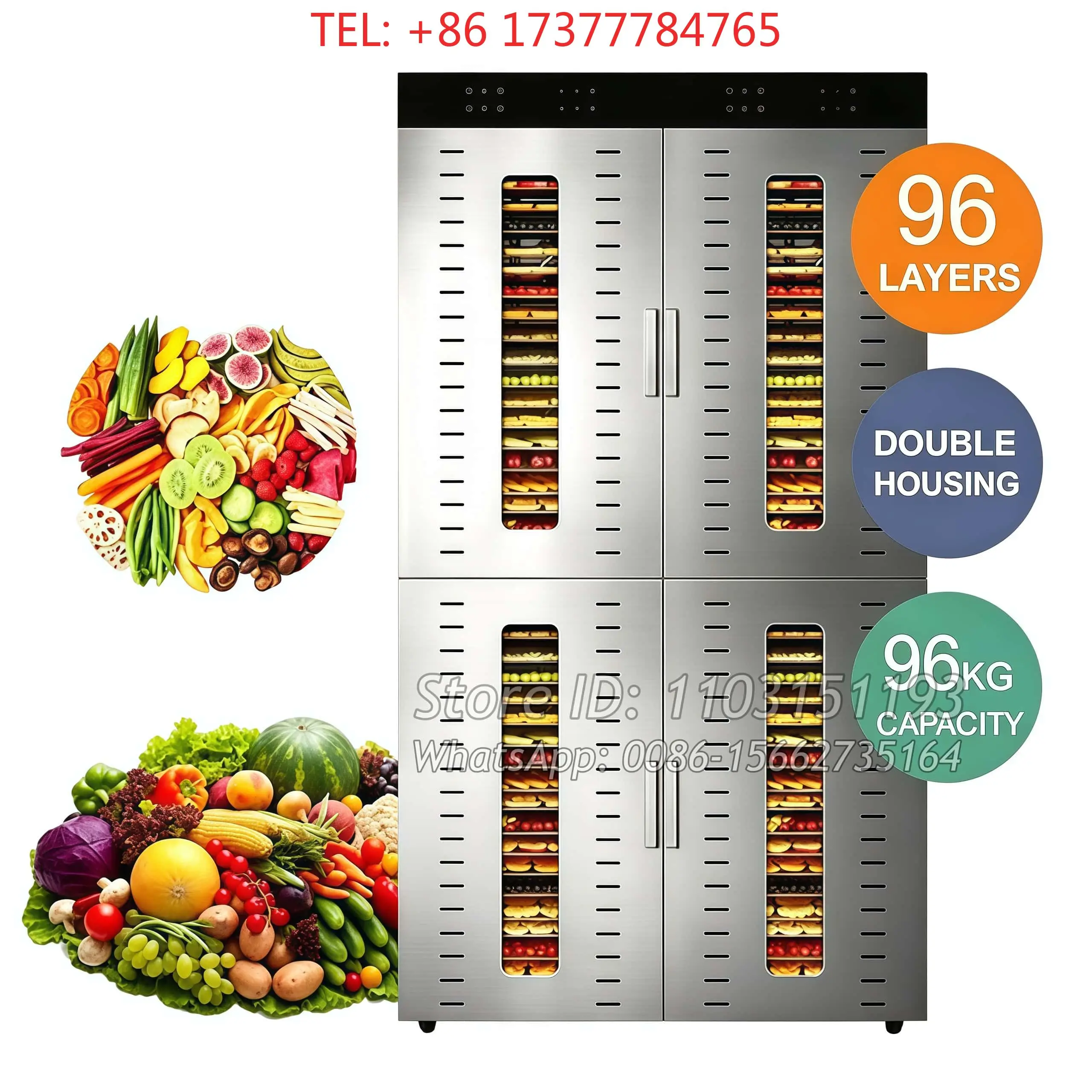 96 Trays Big Capacity Automatic Fruit Dehydrator Machine Commercial Fruit Drying Machine For Processing Fruit And Vegetables