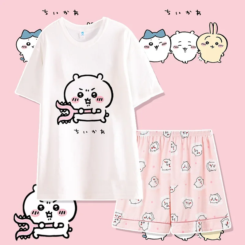 

Anime Cartoon Chiikawa Usagi Hachiware Sleepwear Summer New Girls Pure Cotton Short Sleeved Set Fashion Casual Home Wear Gifts
