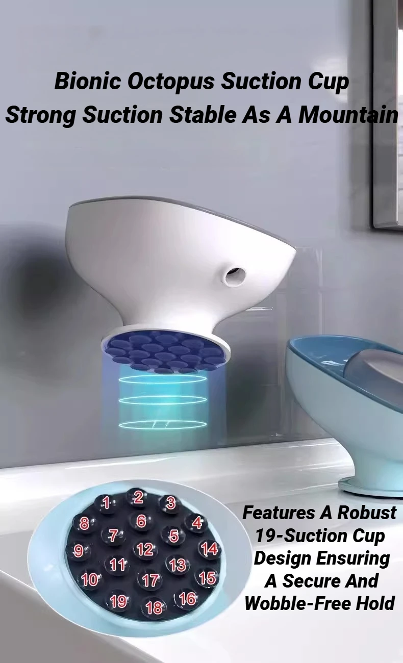 Selbstentleerender Seifenhalter mit Super-Saugnapf, tragbarer Aufbewahrungsbehälter für Badezimmer, Küche, Schwammzubehör und -bedarf. – Detail 3