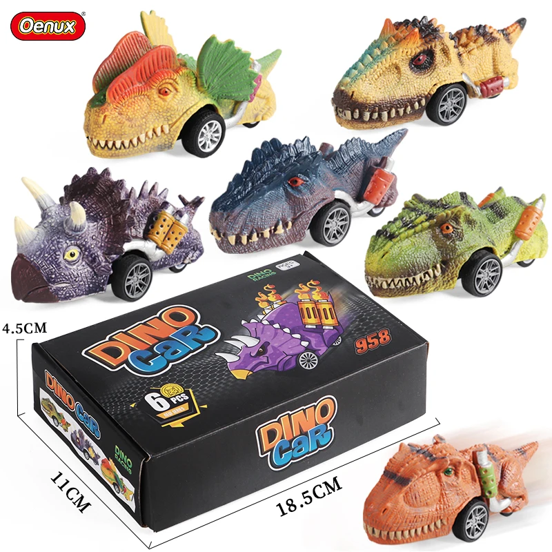 

Oenux Mini Jurassic Dinosaurs Pull Back Car Simulation Animals Model T-Rex Triceratops Velociraptor Vehicle Truck Kid Toy Gift