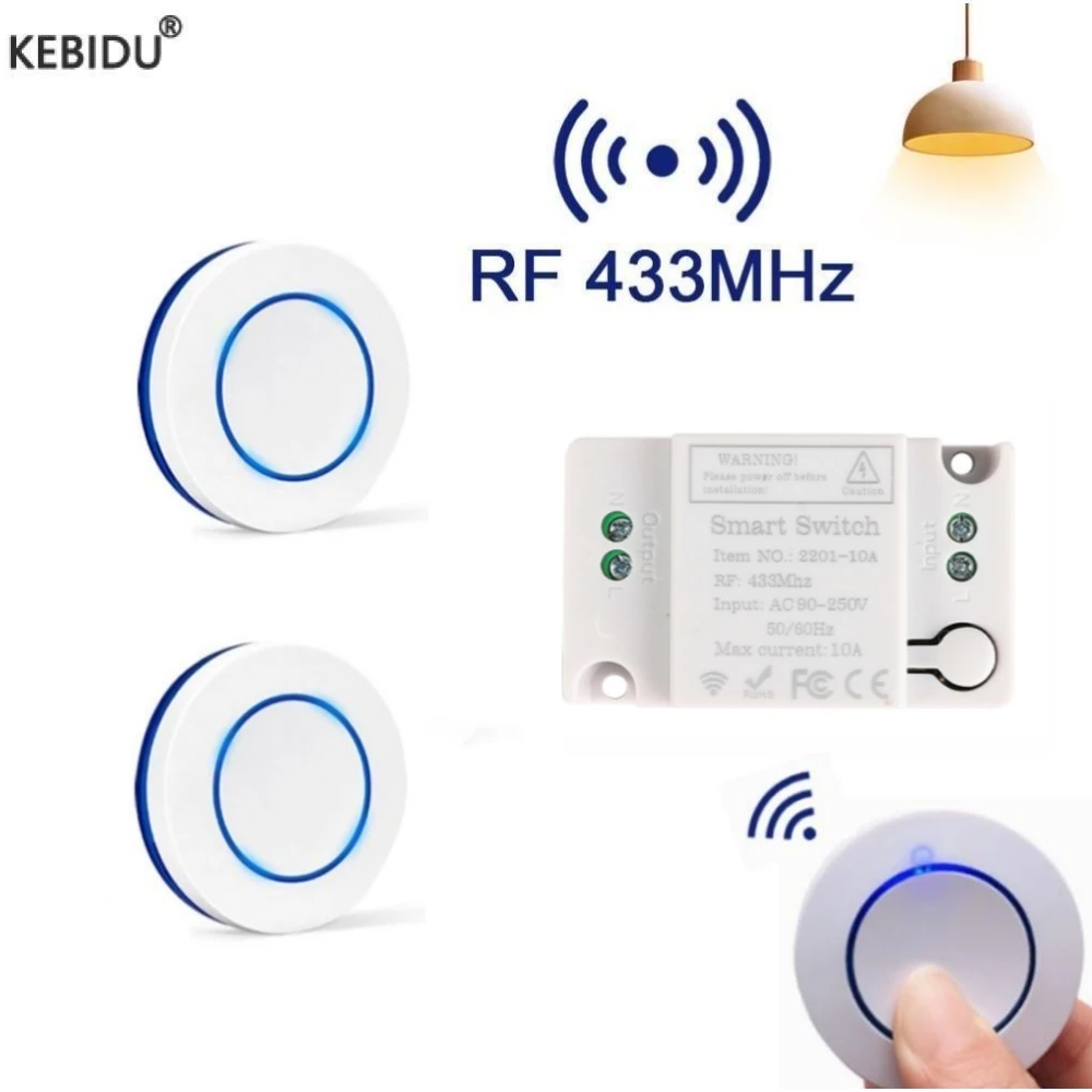 433MHz RF Wireless Remote Control Switch 10A 220V Relay Receiver Mini Round Button Wall Panel Switch For Led Light Lamp Fan