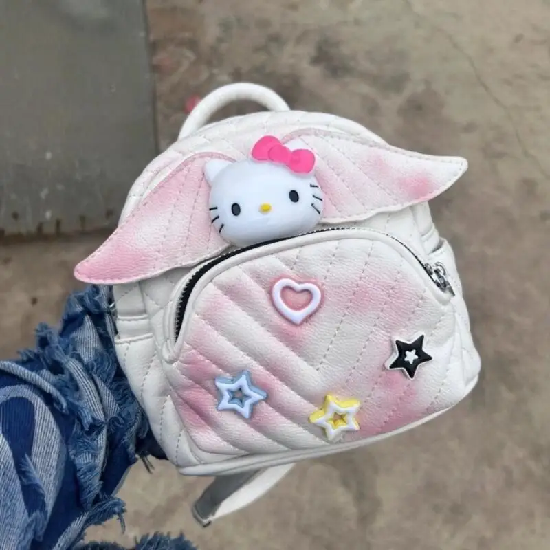 

Kawaii Hellokitty Tie Dye Winged Backpack Korean Style Lattice Embroidery Fashion Ladies Casual Backpack Crossbody Bag