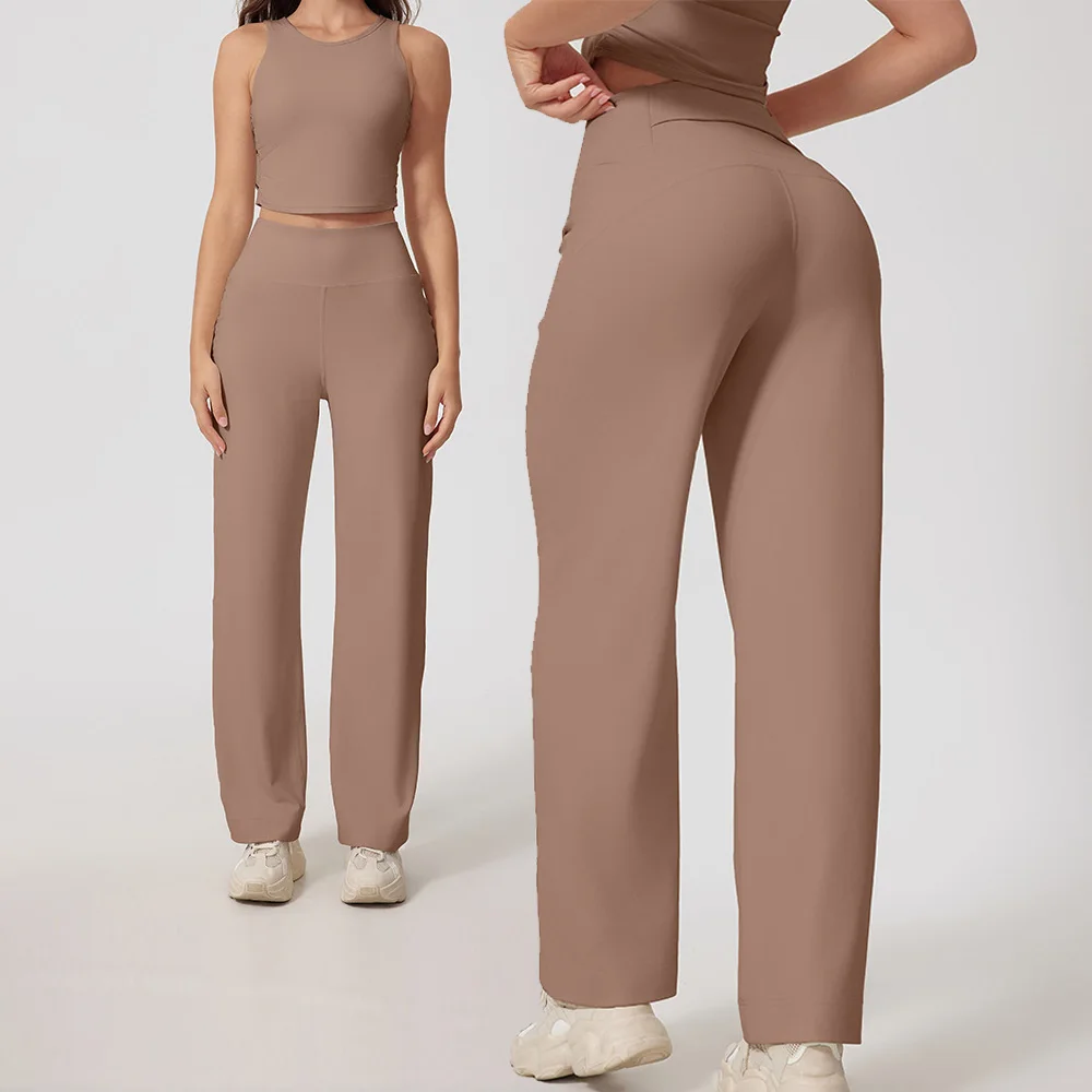 

Women Casual Straight-Leg Sport Wide-Leg Trousers Women's Mid-Waist Yoga Pants GYM Naked Feel Pilates Running Loose Sweatpants