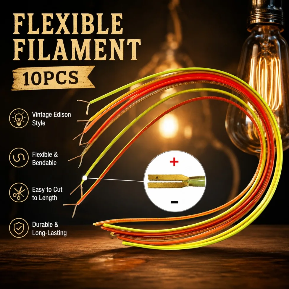 10Pcs 3V COB LED Spiral Filament Diodes, Same-End Flexible Ultra Slim Replacement Parts for Retro Edison Bulb Lamp Strip Decor