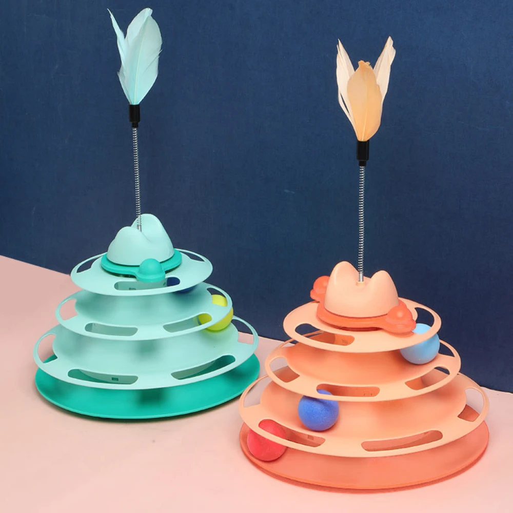 Swivel Ball Toy Rotatable Training Amusing Cat Toy Cat Amusement Plate Interactive 4-layer Cat Stick