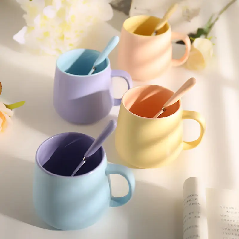 Nordic Ins-style Mug with Spoon Contrast Coffee Cup Simple Ceramic Water Cup Matte Milk Cup