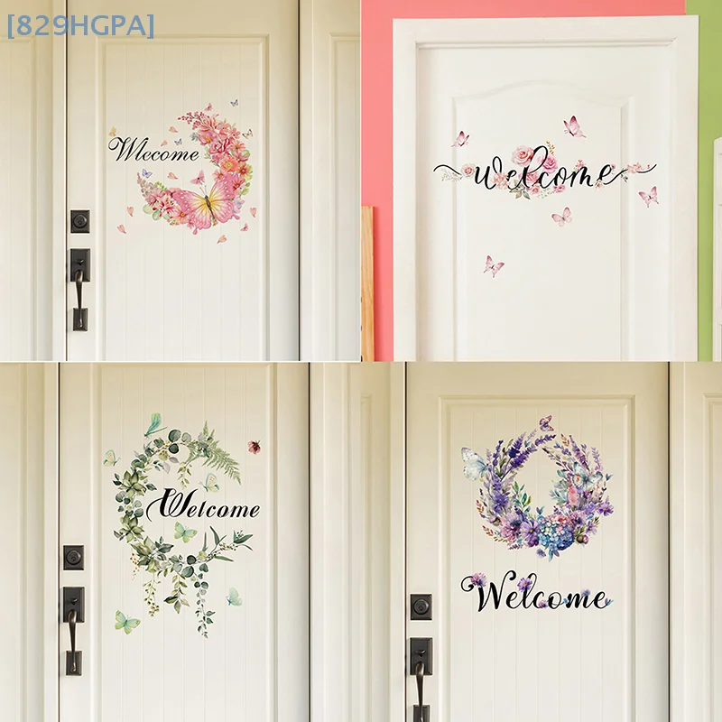 A Variety Of Flowers Butterfly English Welcome Green Plant Door Pasting Living Room Bedroom Home Decoration Wall Pasting