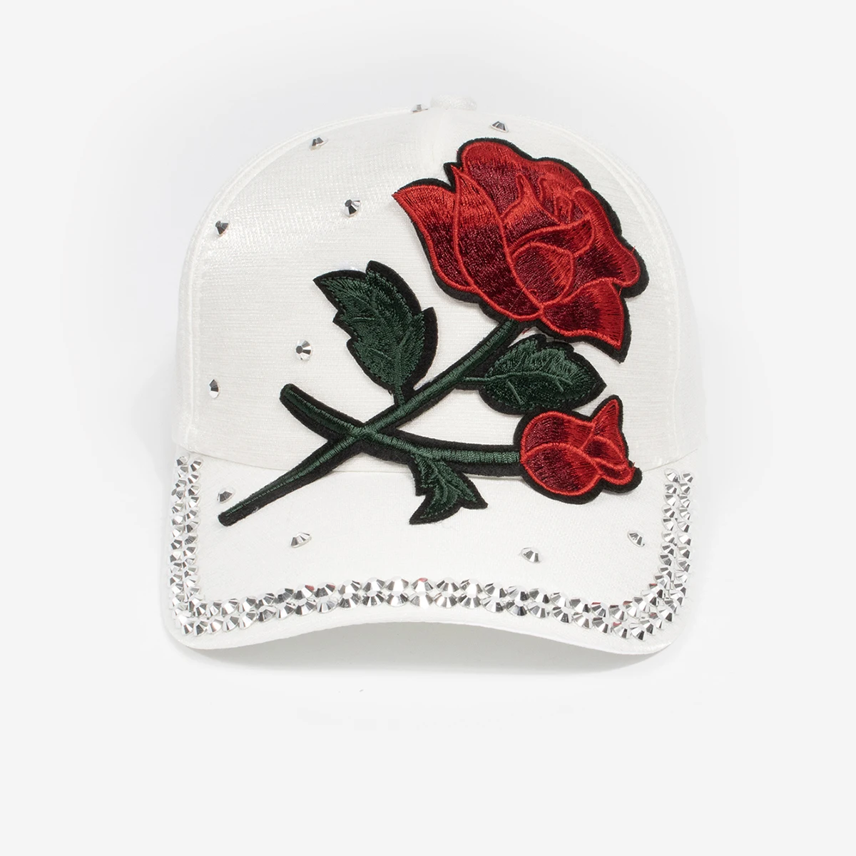 Damen Vintage Baseballkappe mit Großer Rosen-Dekoration Strass-Verzierung Modische Mütze Elegante Rosenblüten-Krone Kopfbedeckung Caps – Detail 14