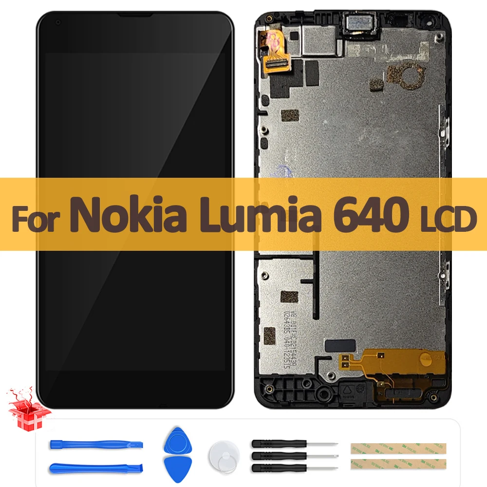 5.0 "display original para nokia lumia 640 lcd tela de toque digitador assembléia replacementparts com quadro para lumia 640