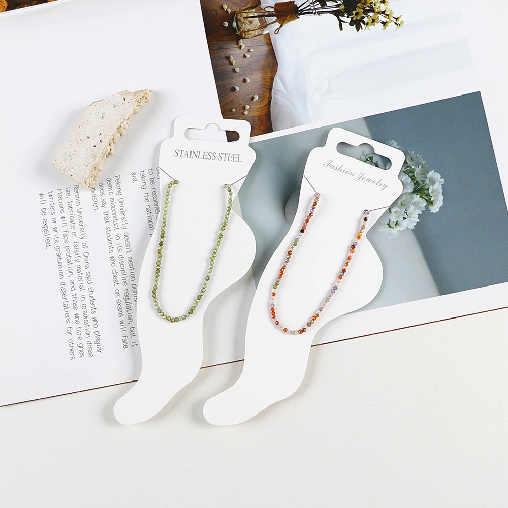 White Foot-shaped Paper Card For Anklet DIY Jewelry Making Stainless Steel Fashion Jewelry Packaging Display Holder Wholesale