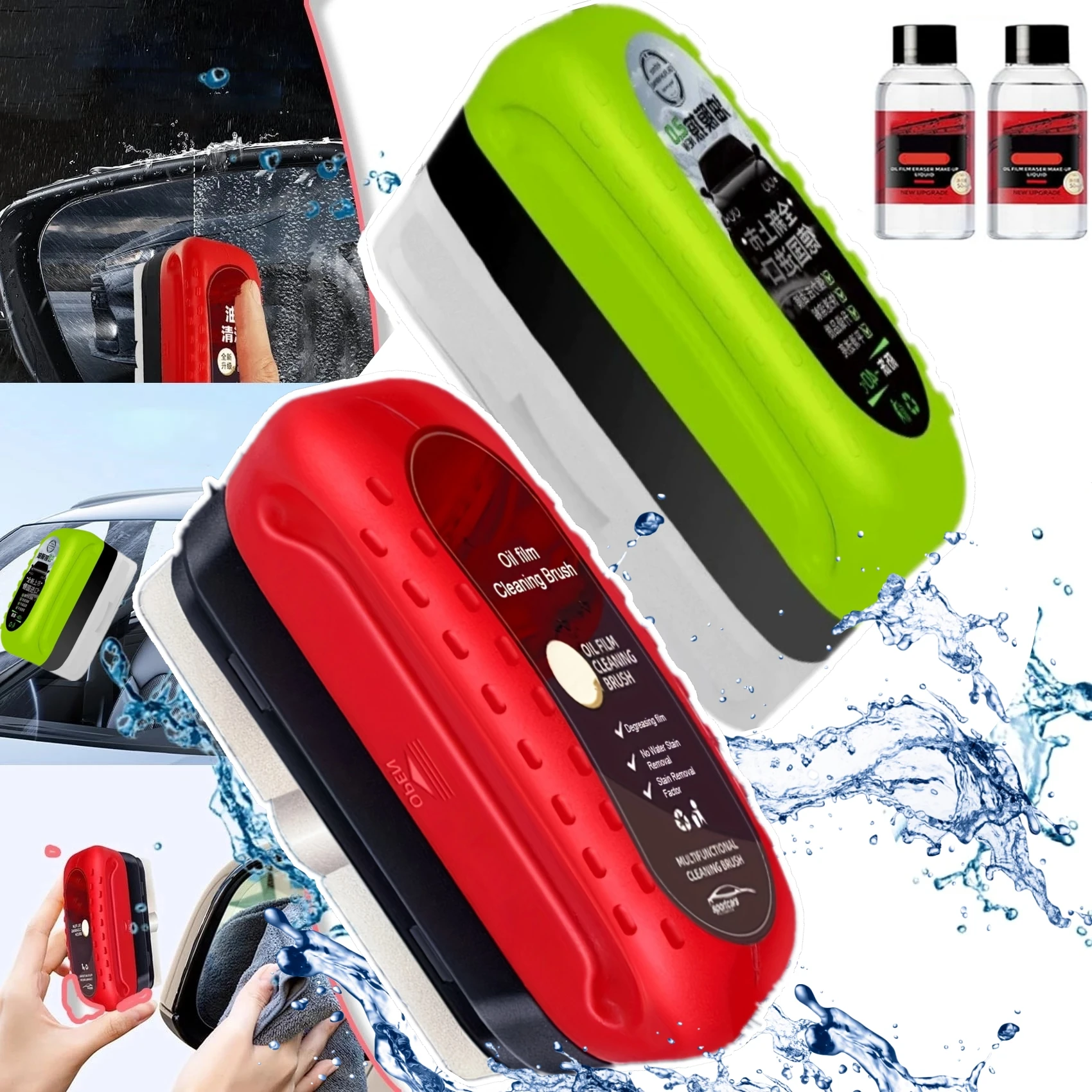 Limpiador de vidrio para coche, agente de limpieza potente, limpiador de parabrisas, esponja de vidrio para coche, cepillo de limpieza, manchas de agua, aceite de eliminación automática