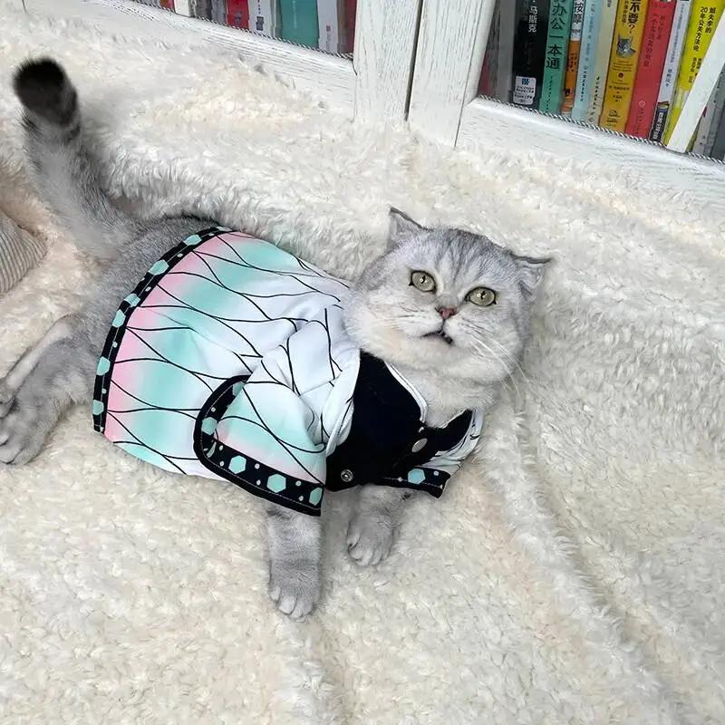 Halloween Pets Cosplay Costume Pet Worm Pillar Spring Summer Cat Clothes Ninja Shinobu Cosplay Kimono Dog Shinobu Clothing
