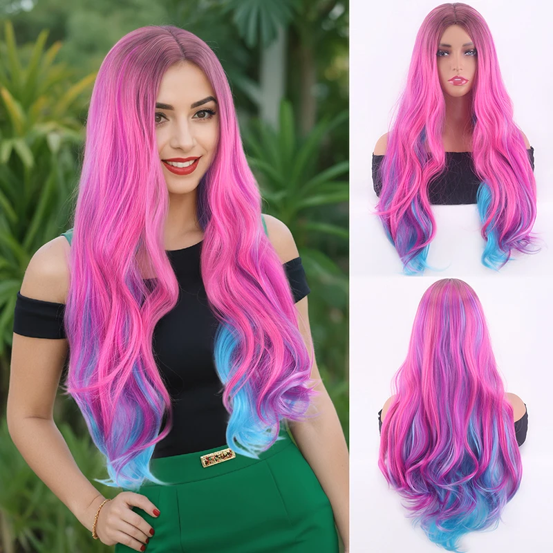 

Европейский и американский парик, полное покрытие головы, градиент, длинные вьющиеся волосы, большая волна, парик цвета радуги, парик из синтетического волокна