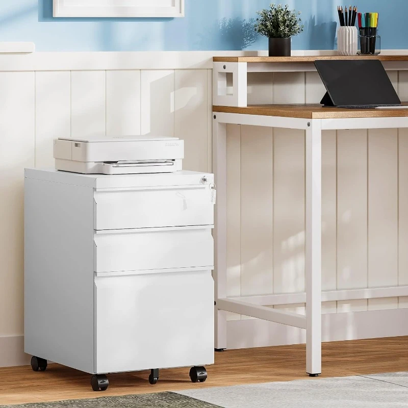 

File Cabinet 3 Drawers on Wheels Under Desk, Metal Rolling File Cabinets with Lock for Home Office