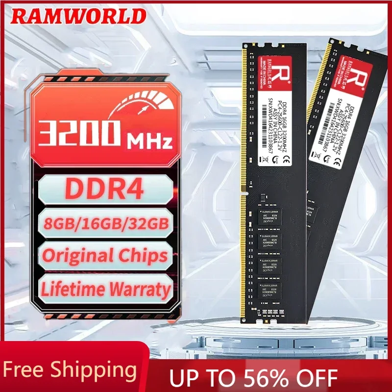 RAMWORLD DDR4 16GB 8GB 4GB 2133MHz 2400MHz 2666MHz 3200MHz Desktop Memoria Ram PC4 CL16/17/19/22 1.2V  DIMM Memory Computer RAM