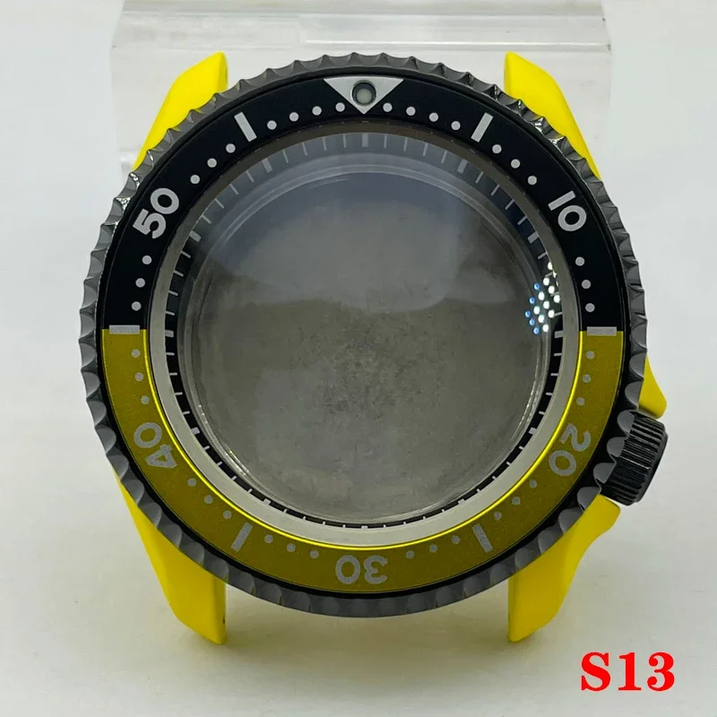 

42.3mm Yellow Red Plated SKX007 SKX009 Watch Case Sapphire Glass Case for NH35 NH36 4R Movement fit 22mm Rubber Watch Strap