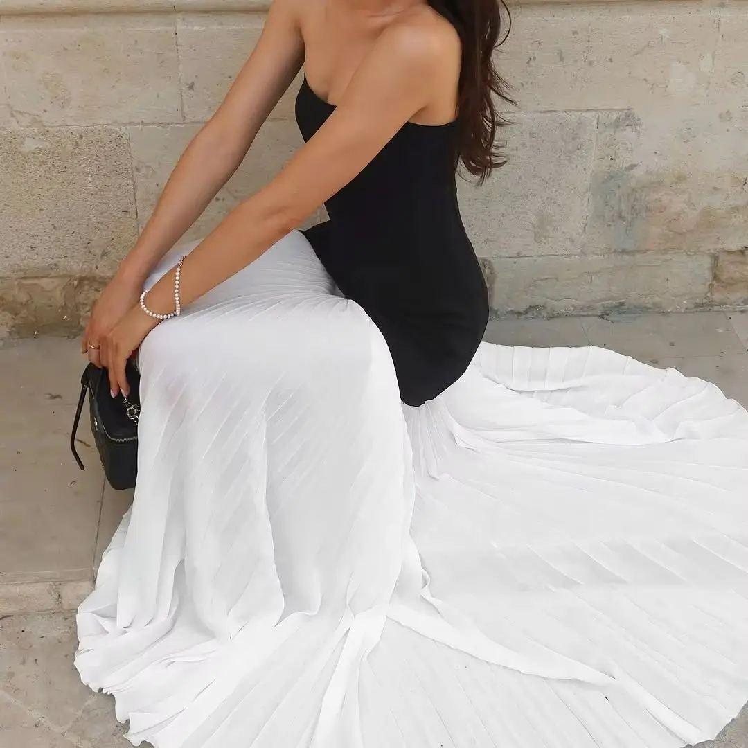 

Giyu Modern Black White فساتين سهره Saudi Arabic Sleeveless Strapless Chiffon Pleat Customsied Formal Occasion Dresses