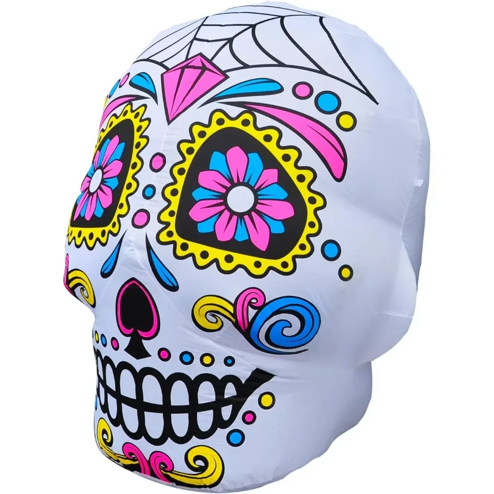 4.5 Ft LED Inflatable Halloween Sugar Skull Decoration Blown Up Decorfor Lawn Yard Garden Indoor Outdoor Home Party Holiday