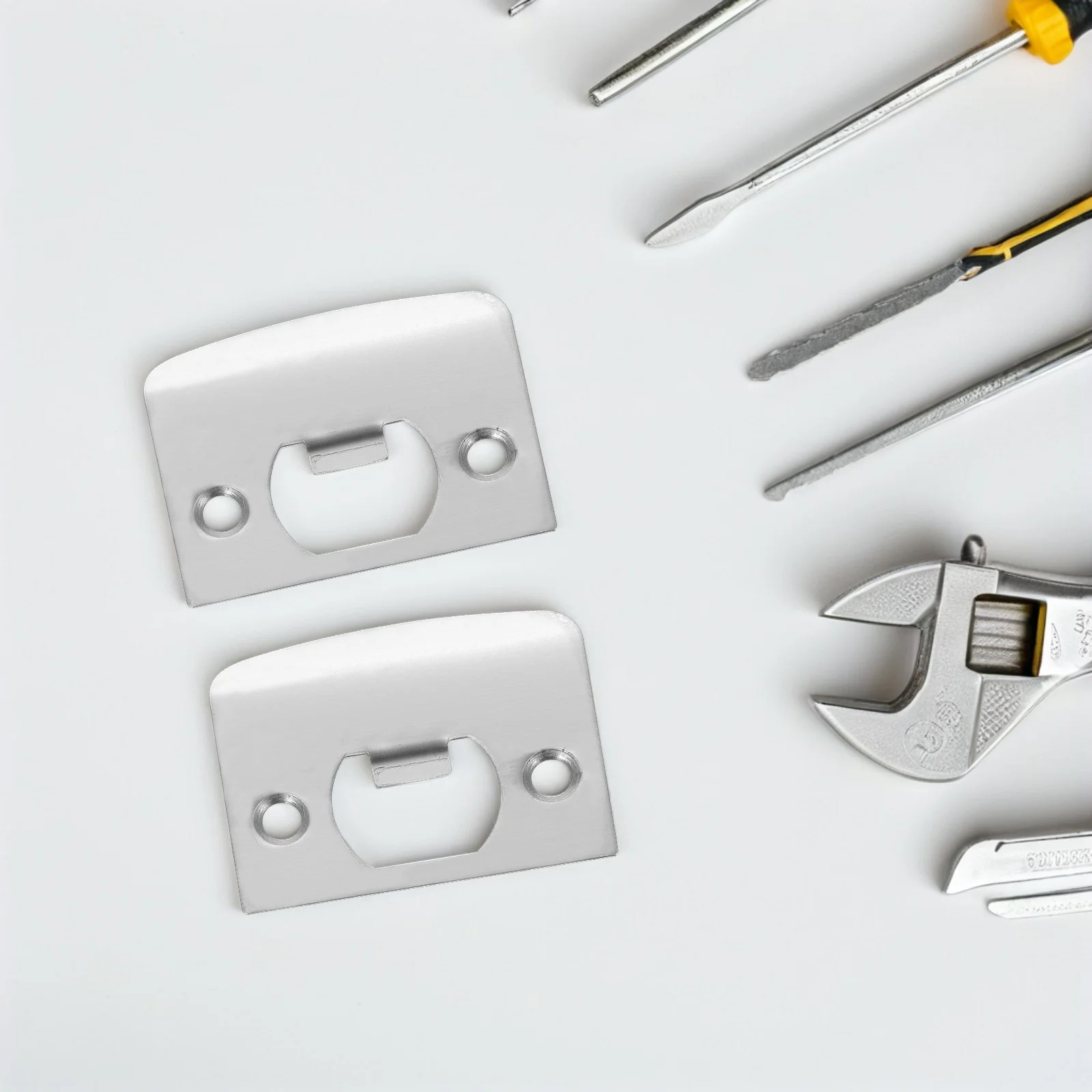 

2pcs Stainless Steel Door Reinforcement Door Hole Cover Plate Deadbolt Strike Plate Protector Conceal Holes Easy Install No