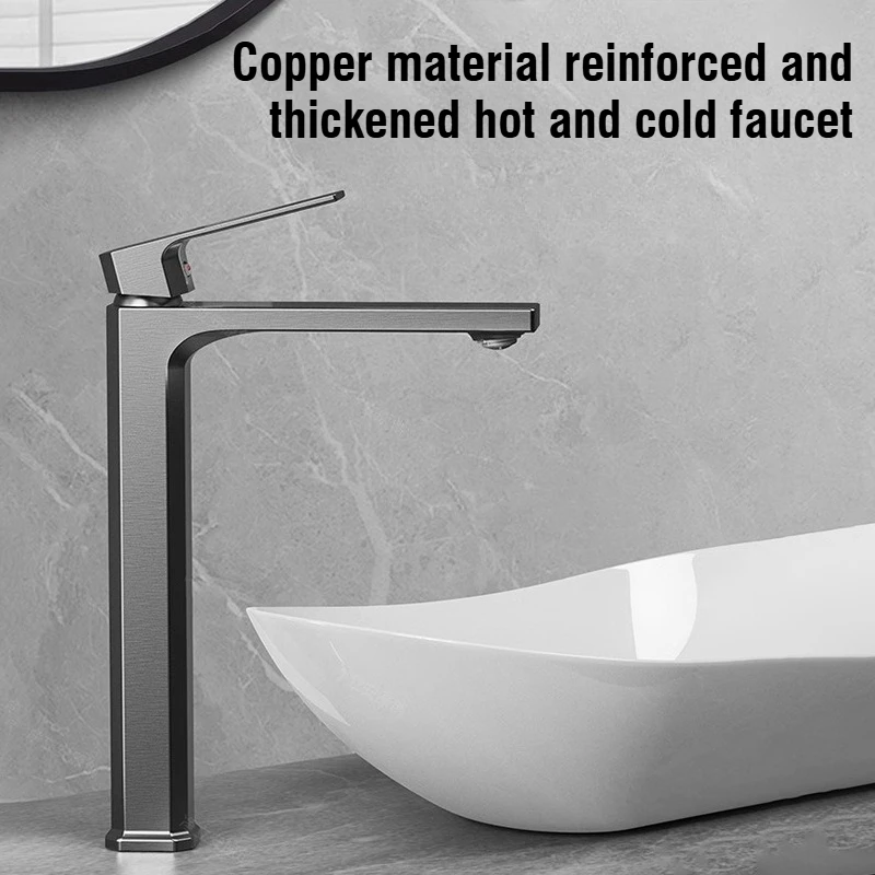 All Copper Countertop Faucets for Bathroom Washbasins Hot and Cold Selection Extended Raised Kitchen Sink Faucets