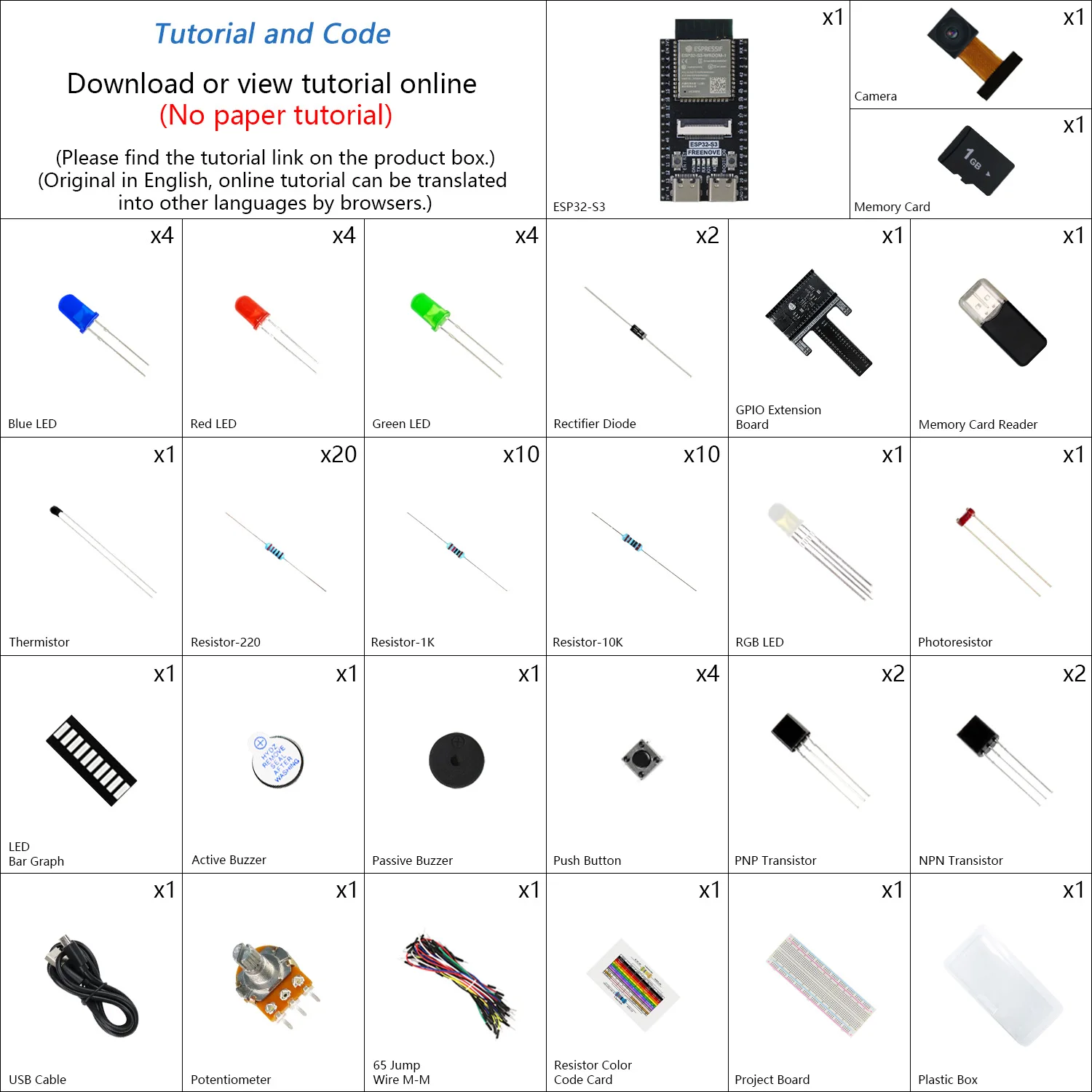 Freenove ESP32 Kit ESP32-S3 Camera Basic Starter Kit, USB-OTG WiFi+BT, Python C Code, 463-Page Tutorial, 60 Projects, 144 Items