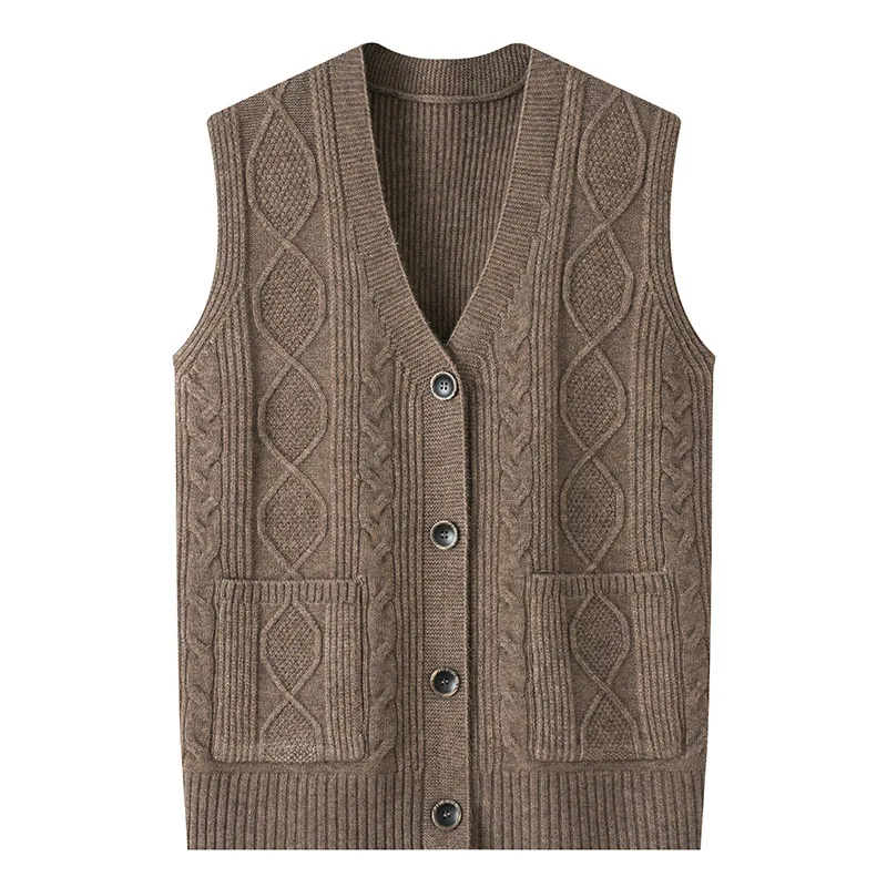 #2917 Knitted Vest Women Single Breasted Short Vintage Sweater Vest Cardigan Sleeveless Vest Coat Femme Middle Aged Solid Color