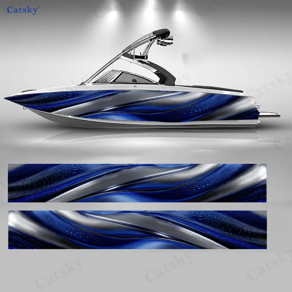

Наклейка на лодку Deep Blue Silky Wave Texture, водонепроницаемые прочные виниловые наклейки из ПВХ для рыболовных лодок, прочный и стильный дизайн