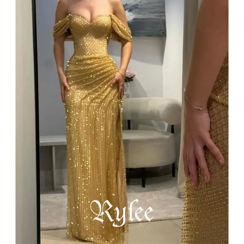 Rylee-vestido de fiesta de sirena con lentejuelas de lujo, escote en forma de corazón, sin mangas, con abertura lateral, personalizado, largo hasta el suelo, Formal