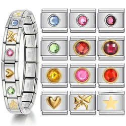 Single Colorful Round Zircon Italian Charm Bracelet Stainless Steel Elastic Link Chain Fashion Jewelry DIY Making Accessories