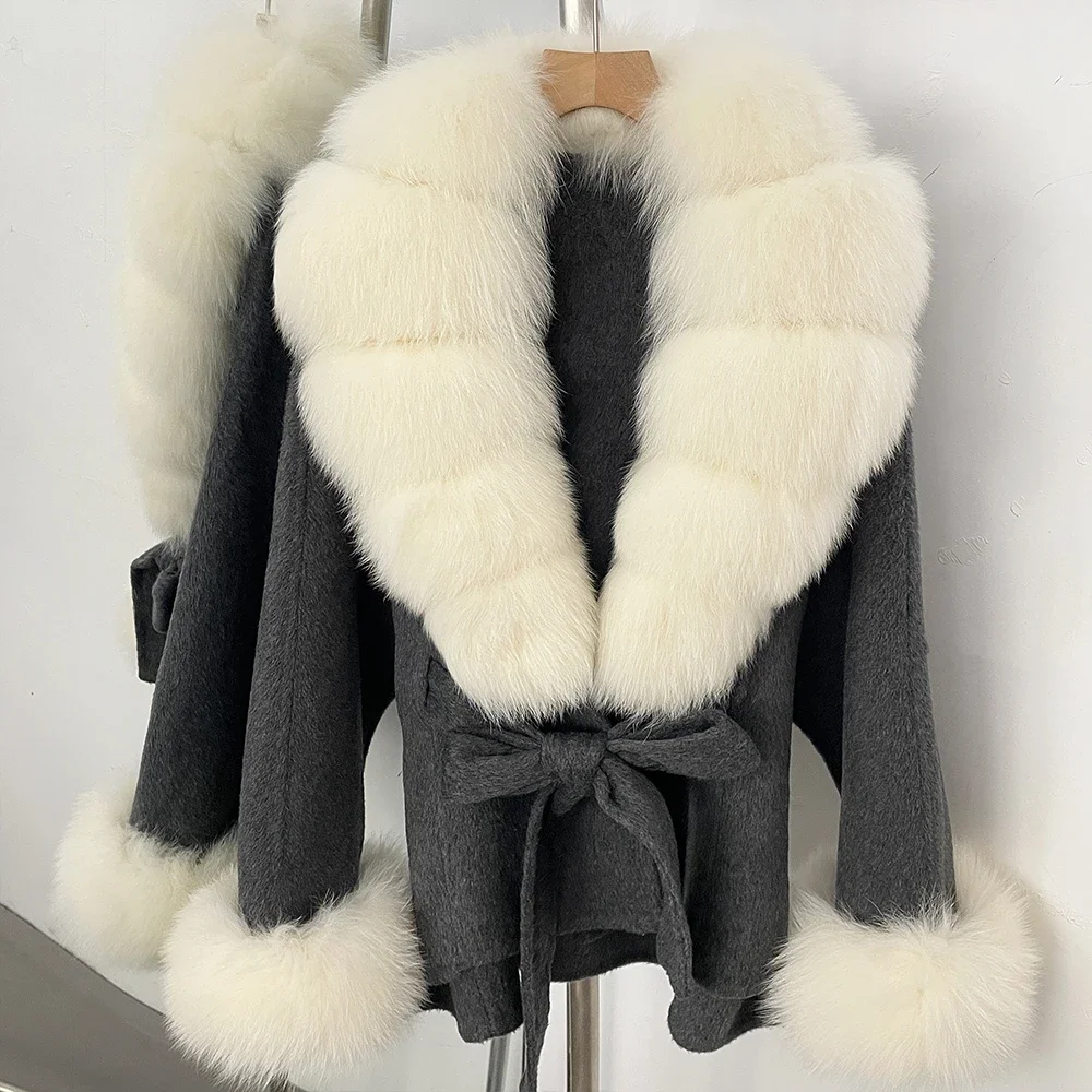 OFTBUY Luxuriöser Echtfuchs-Pelzkragen Wollmantel für Damen Neue Herbst-Winter-Kleidung mit Natürlichem Pelzgürtel 100% Wollmantel für Frauen – Detail 25