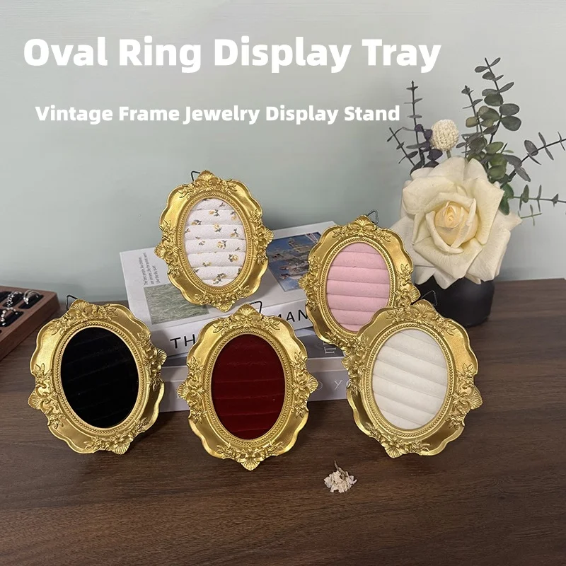 Plateau de présentation de bijoux vintage avec insert en velours pour bagues et boucles d'oreilles, support de rangement, accessoire de photographie, décoration de coiffeuse