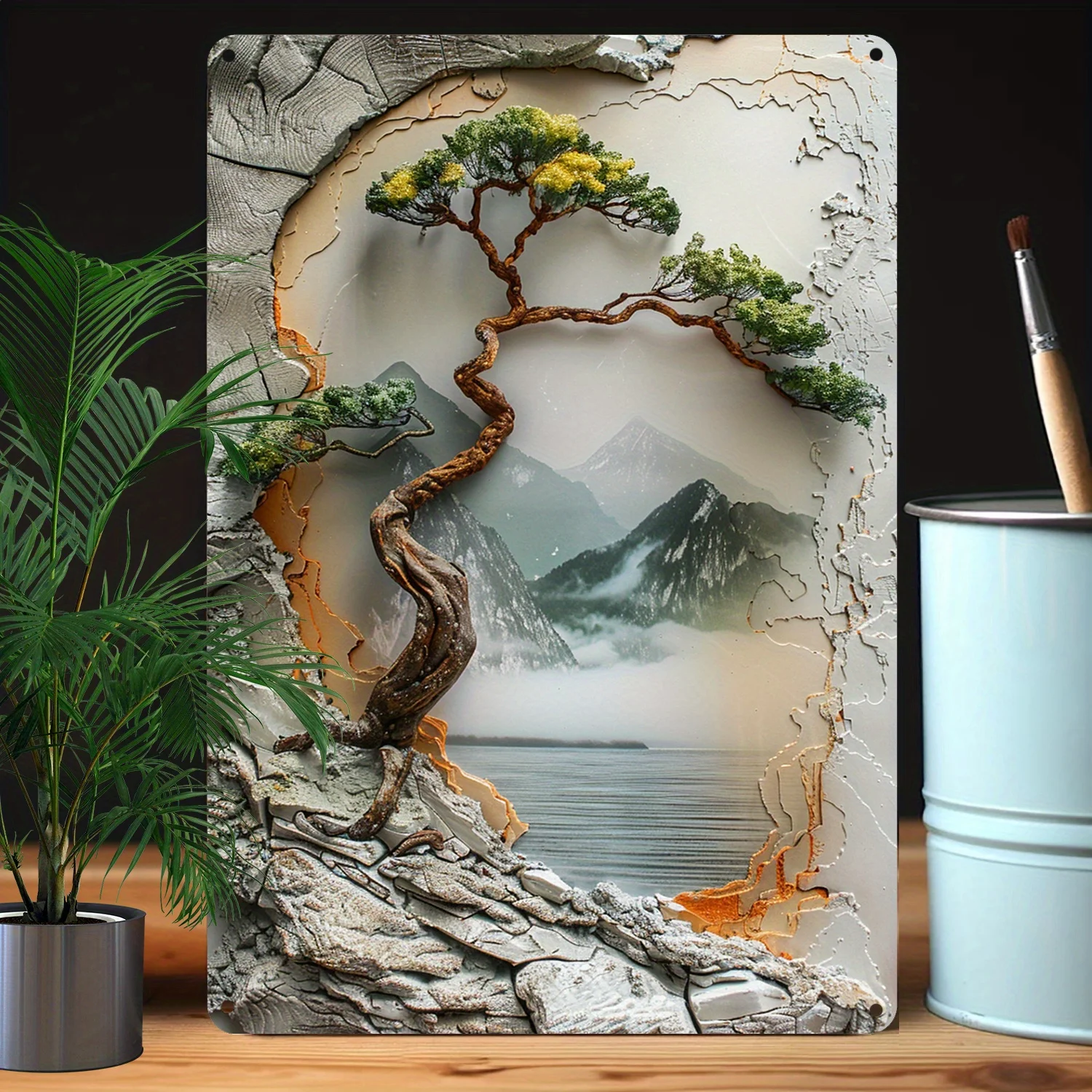 Metal Wall Art, Moisture High Durability Bending Resistant, Nature-Inspired Decor for Home, Office, Gym - Lakes in Fog Theme