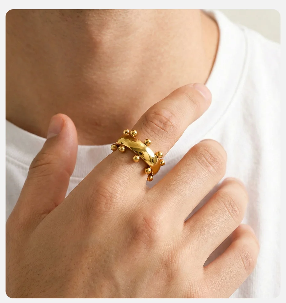 Vnox Geometrischer Perlen-Fidget-Ring für Männer, Edelstahl Anti-Stress Angstlösender Fingerring, Punk Statement Schmuck Geschenk Neu – Detail 3