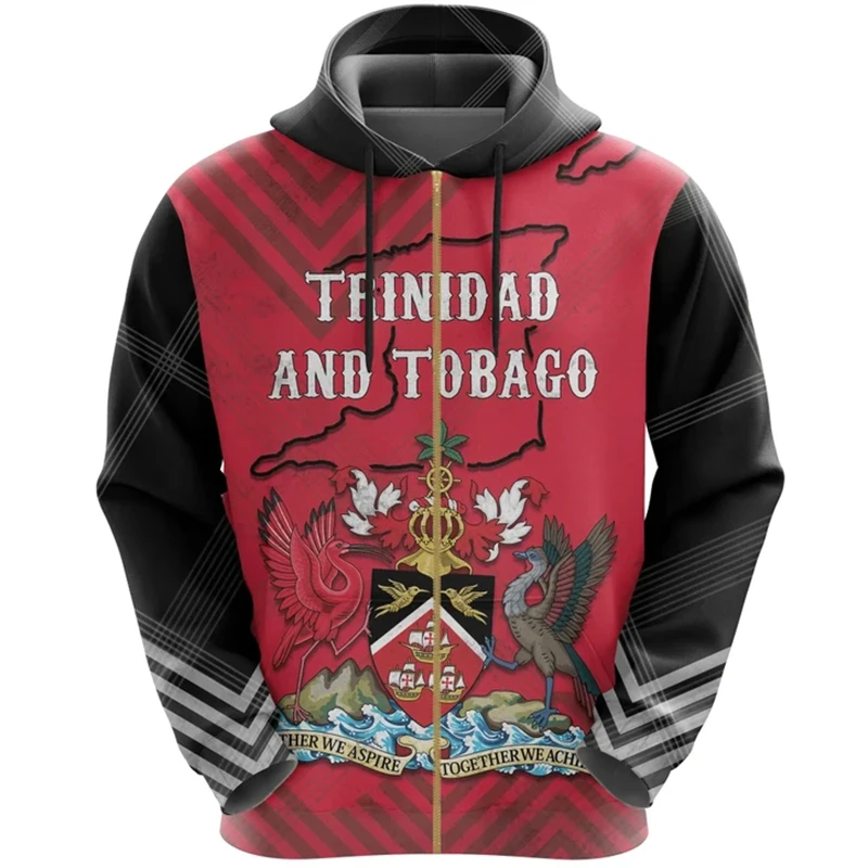 3D Print Men's Trinidad and Tobago Flag Hoodie Long Sleeve Casual Zip Hooded Sweatshirts Sportswear For Men Women Pullovers 2024