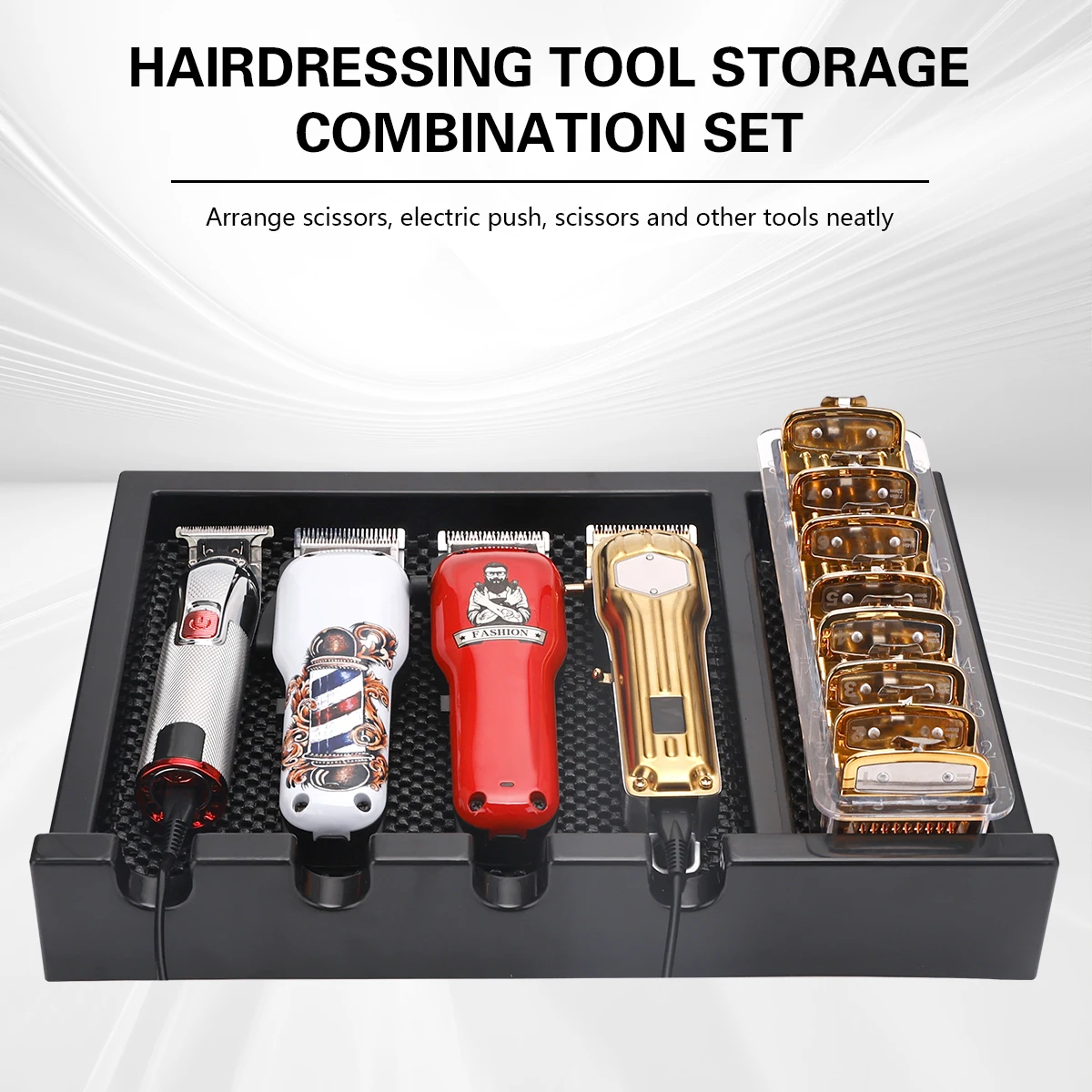 Barbershop Electric Scissors Storage Box Hairdressing Styling Tool Display Stand Pro Salon Hair Trimmer Station Tray Accessories