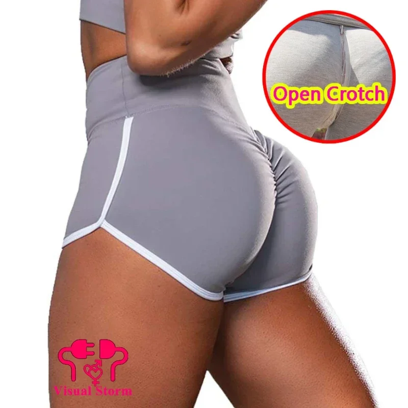 Woman Sexy Yoga Open Crotch Leggings Shorts Mini Push Up Gym Hot Pants Tight Fitting Fitness Sport Crotchless Small Trousers