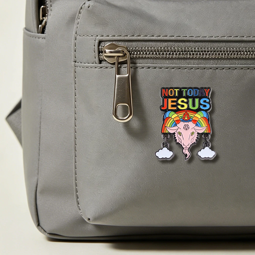 �Not Today Jesus“ Ziegen-Brosche, Regenbogen-Baphomet-Emaille-Pin, subkulturelles Metall-Abzeichen, Wolken-Anhänger, Reversnadel, Dekoration, Geschenk – Detail 5