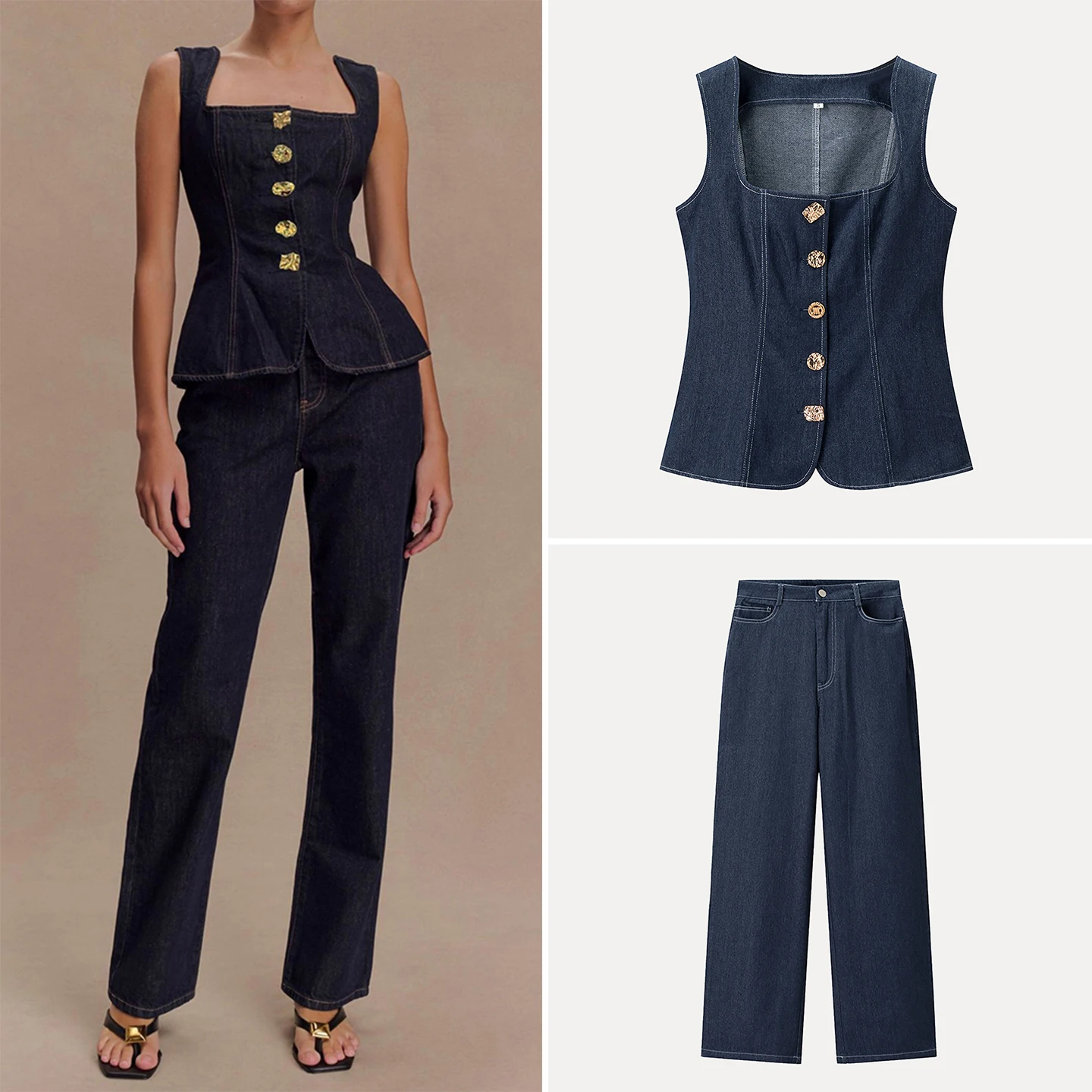 

High Waist Button up Denim Pants And Top Set Women's Sle Personali Autumn 2025 New Faion Women's Clothing Set