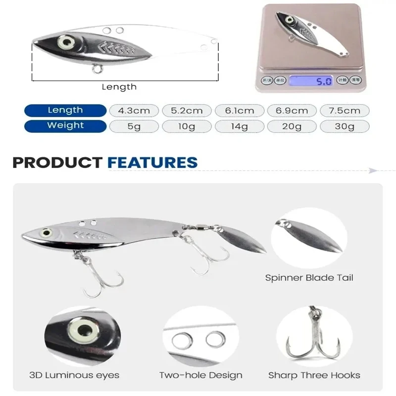 

Freshwater Saltwater Long Cast VIB Lure Zinc Alloy Metal Fish Bait Outdoor Fishing Casting Lake Perch And Snapper With Bait