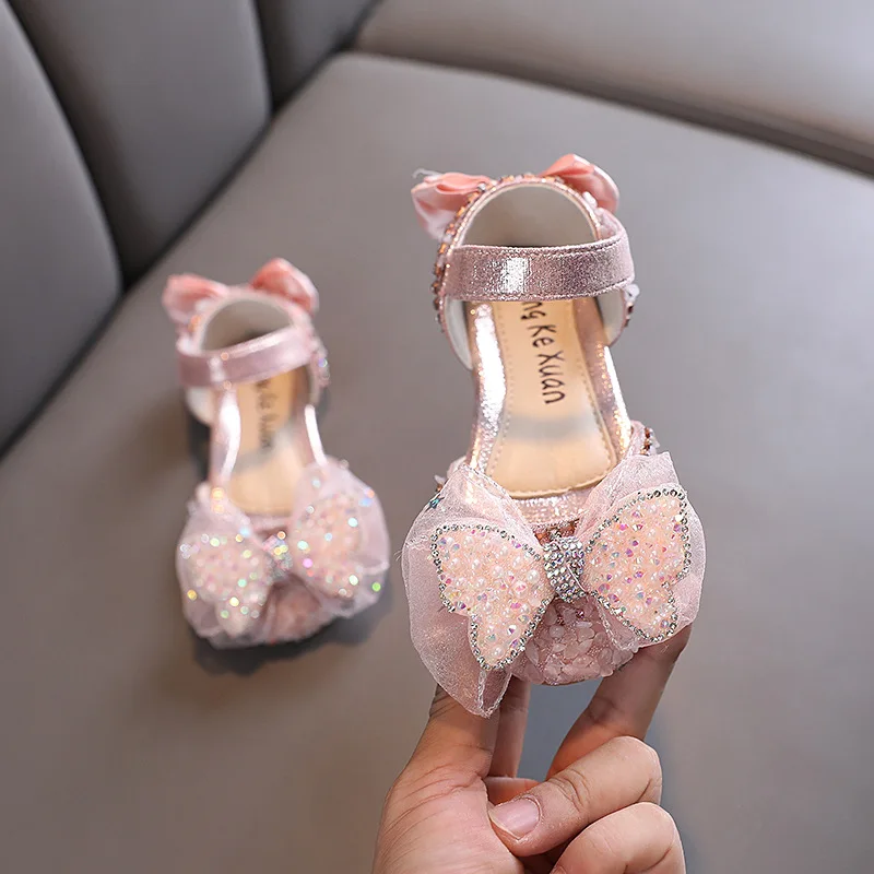 AINYFU sandal anak perempuan, sepatu dansa anak-anak, sandal pita Glitter bayi balita, sepatu flat lembut modis, sepatu musim panas untuk anak perempuan